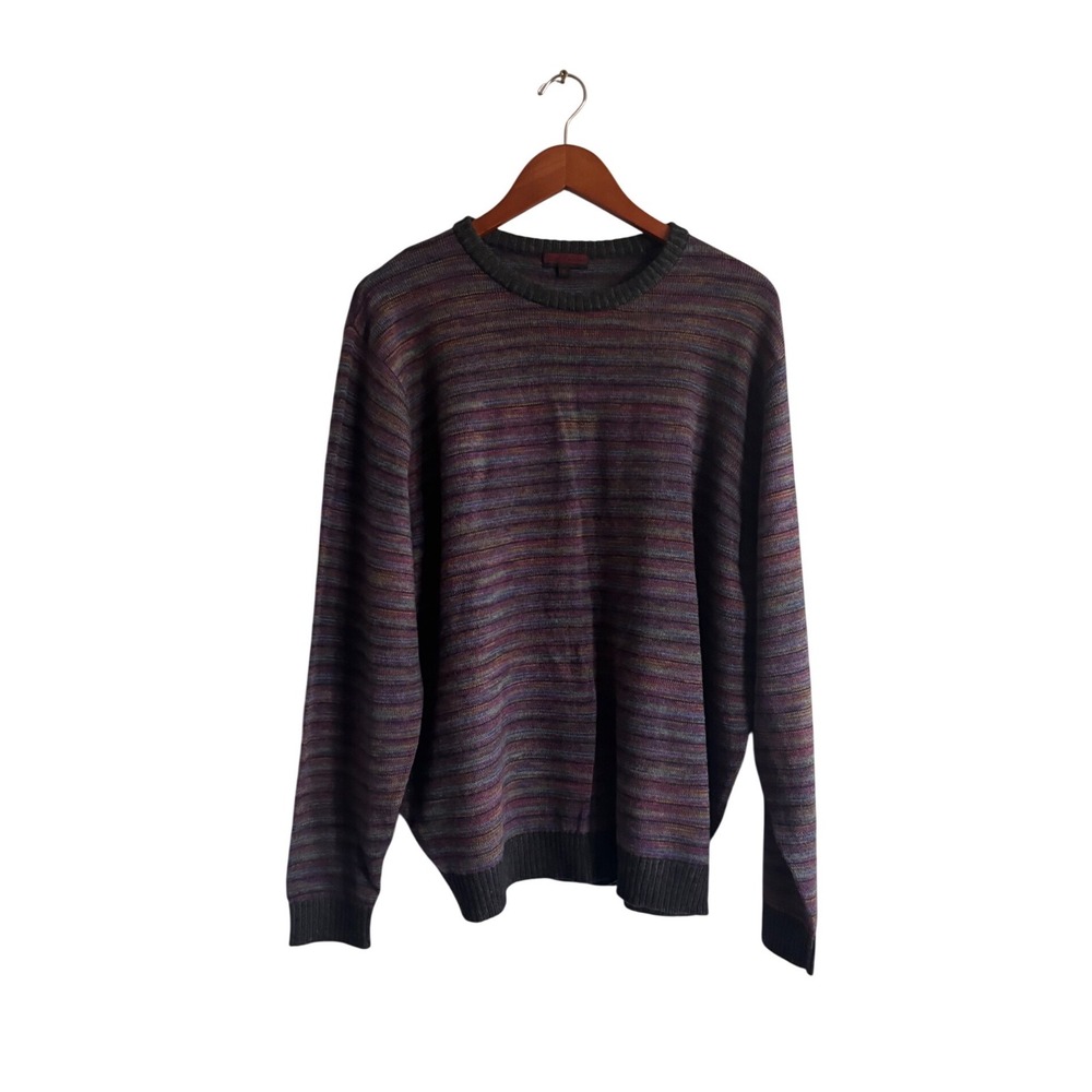 Lena Romano Mens Cashmere Blend Striped Crew Neck Sweater‎ XL Multicolor Purple